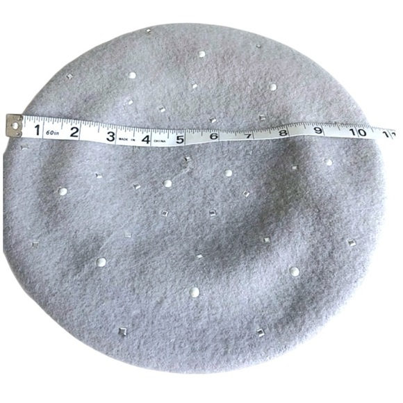 Vince Camuto Studded Wool Beret Gray Cap One Size Sparkle Bling French Chic NWT - Picture 4 of 11